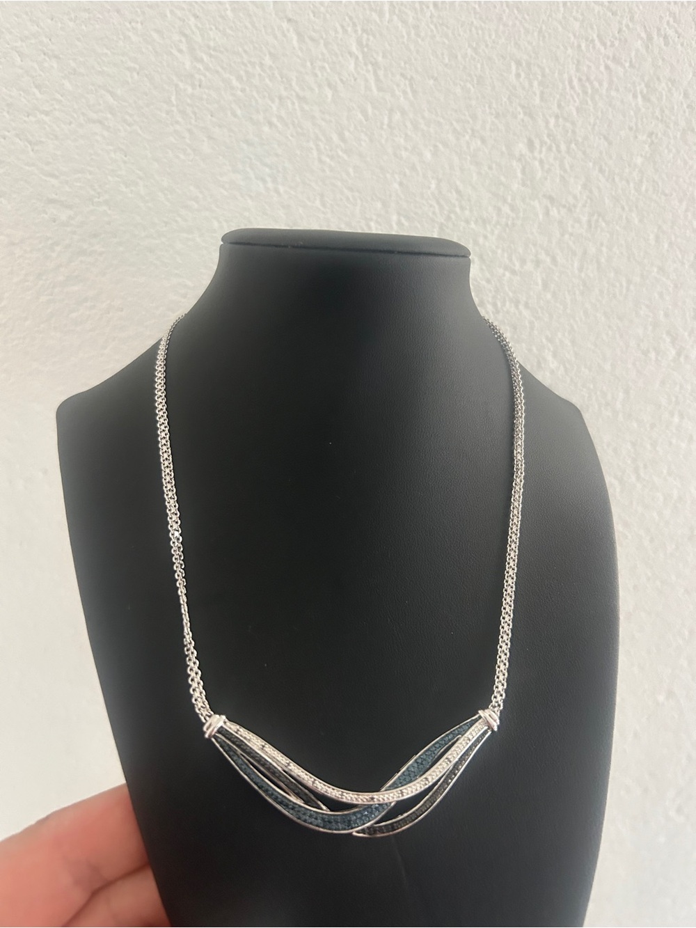 BR Sun Silver-Tone Blue Accent Multi-Row Necklace - New without tag